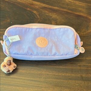 Kipling Lavender and Peach Pencil Case with Plush Keychain
